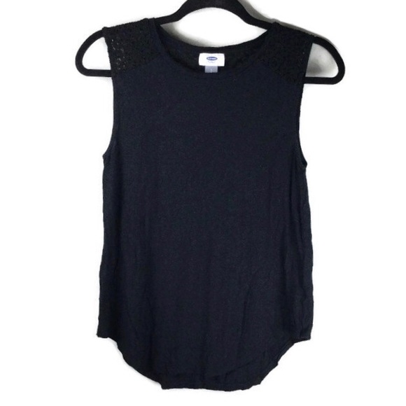 Old Navy Lace Rounded Hem Black Tank Sz Small - Picture 1 of 6